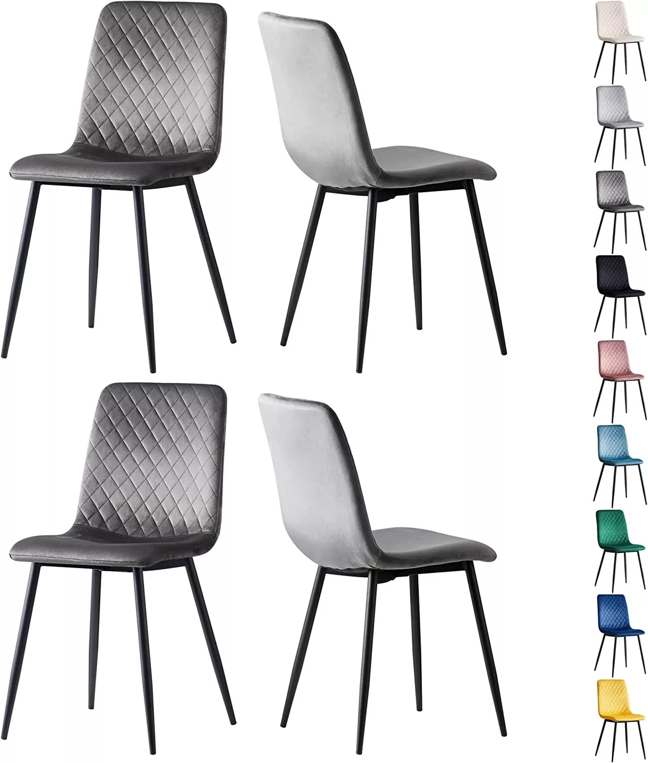 Set of 1/2/4 Designer Velvet Fabric Dining Chairs 